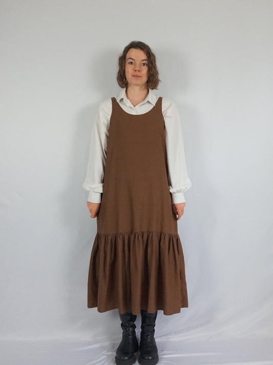 Brown Cotton Pinafore Dress - M