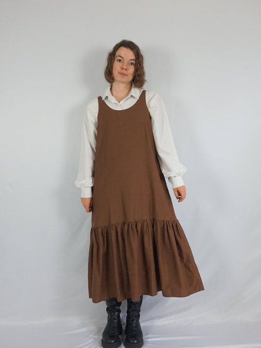 Brown Cotton Pinafore Dress - M