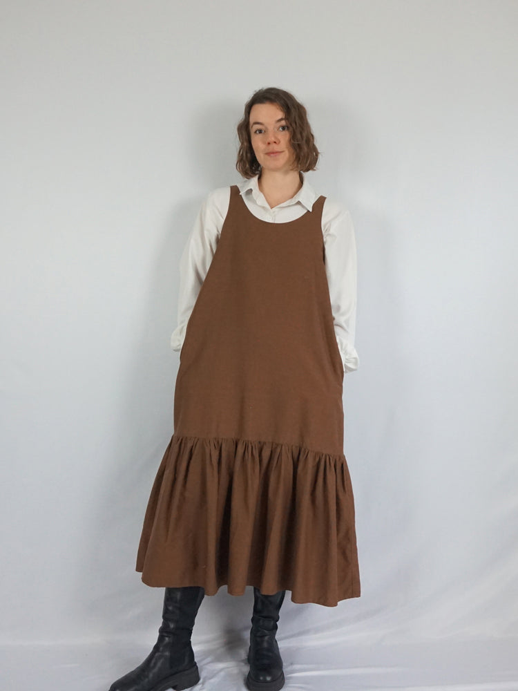 Brown Cotton Pinafore Dress - M