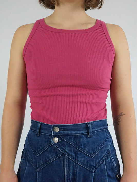 Pink Ribbed Vest Top - S