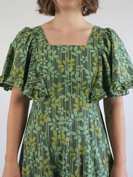 Leaf Patterned Maxi Dress - S