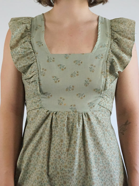 Dusky Green Ditsy Floral Dress - S