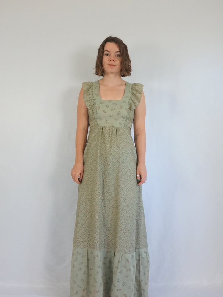 Dusky Green Ditsy Floral Dress - S