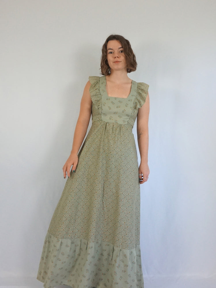 Dusky Green Ditsy Floral Dress - S