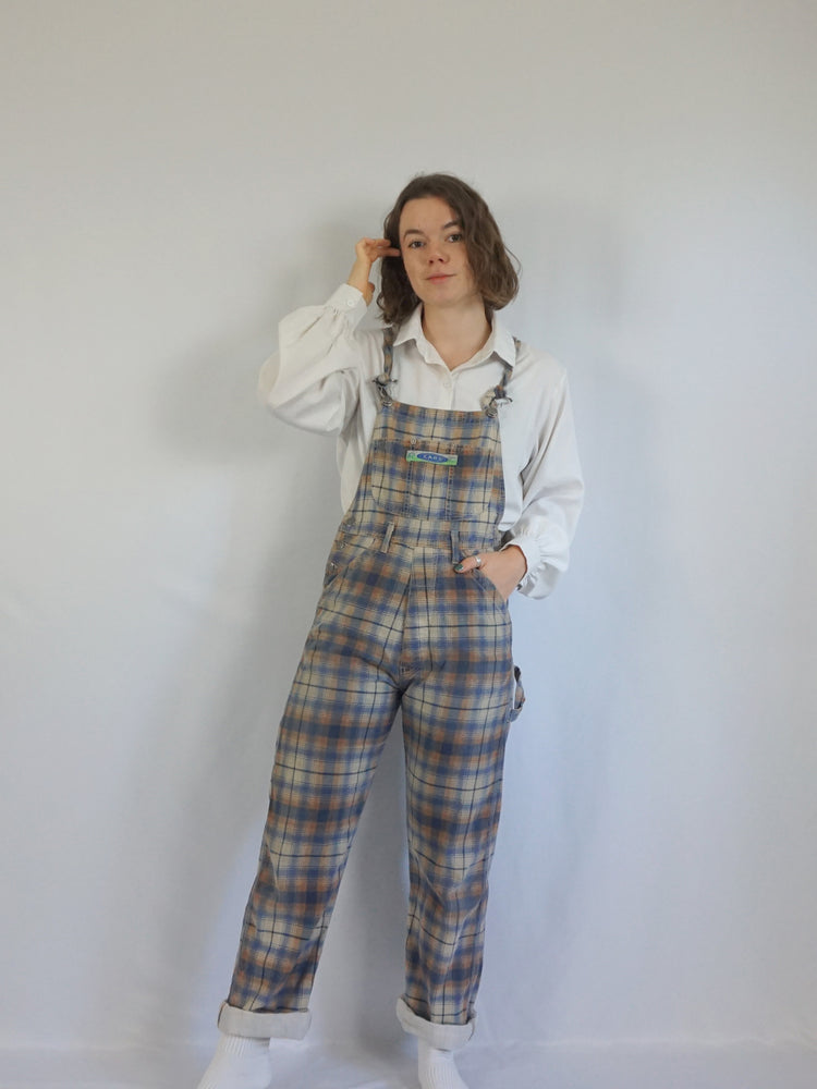 Blue & Beige Checkered Dungarees - S