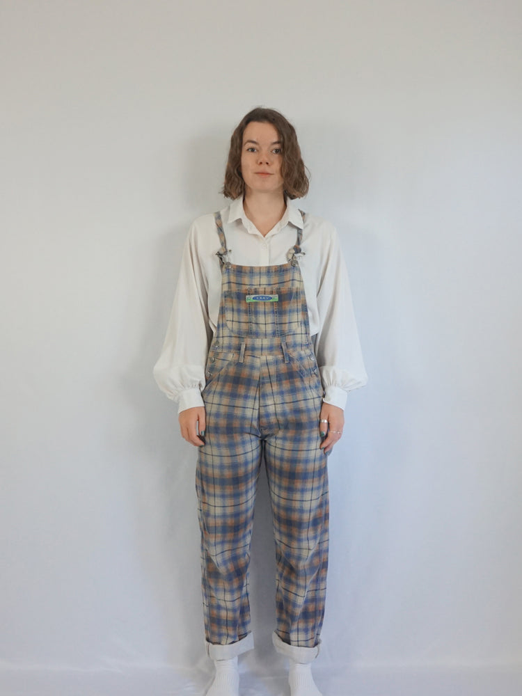Blue & Beige Checkered Dungarees - S