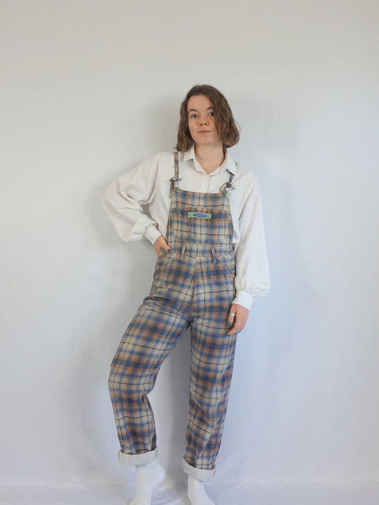 Blue & Beige Checkered Dungarees - S