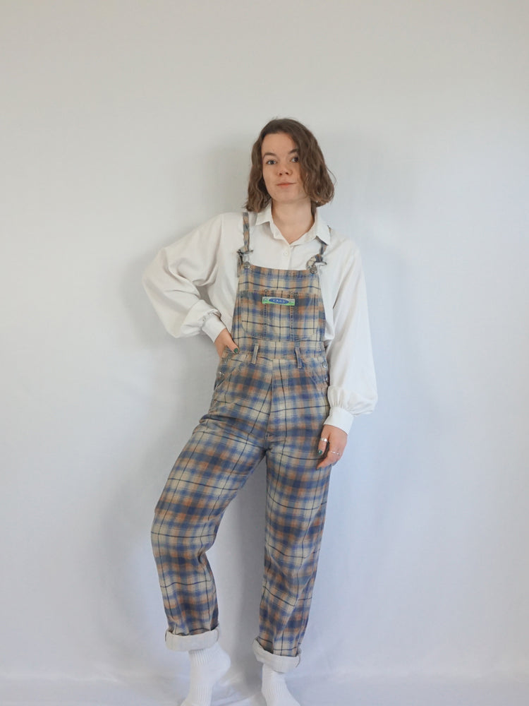 Blue & Beige Checkered Dungarees - S