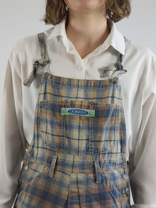 Blue & Beige Checkered Dungarees - S
