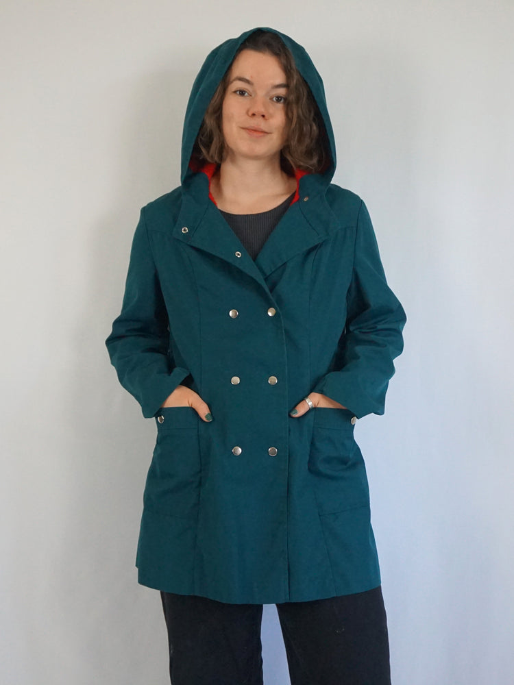 Teal Hooded Mac - M