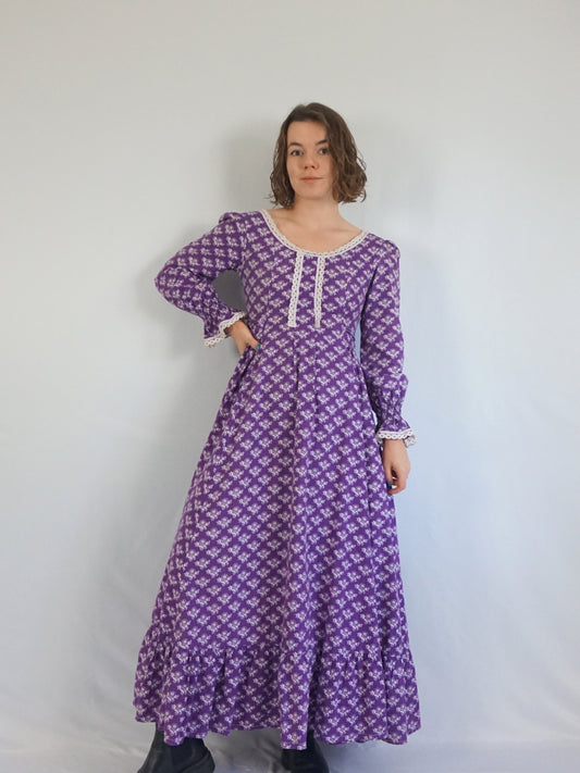 Laura Ashley Purple Puff Sleeve Maxi Dress - S