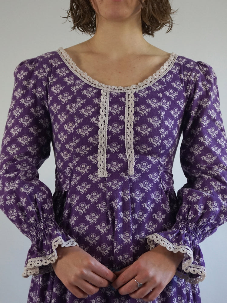 Laura Ashley Purple Puff Sleeve Maxi Dress - S