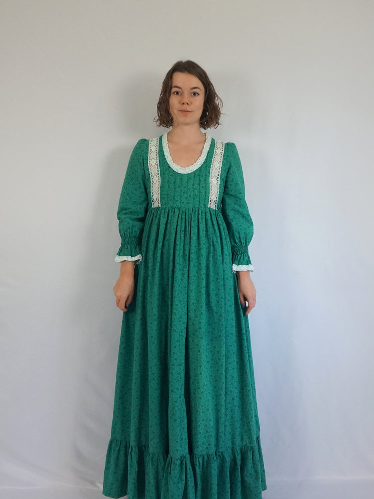Laura Ashley Dark Green Floral Maxi Dress - S