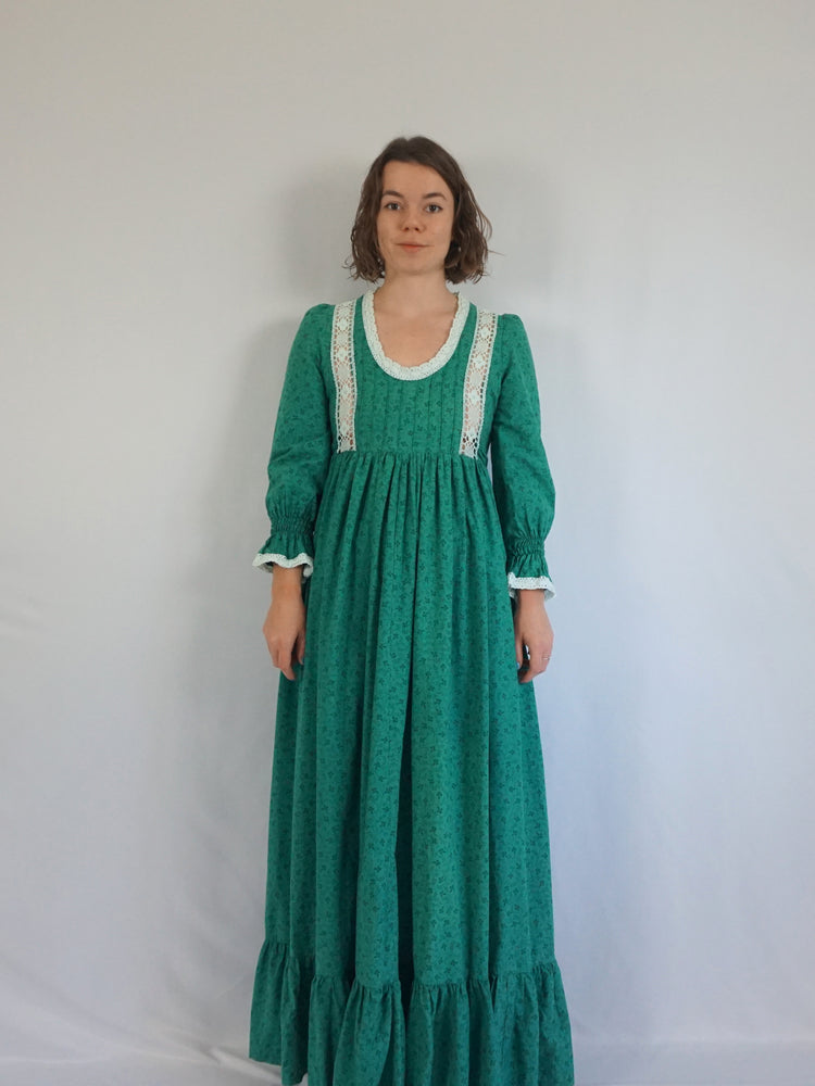 Laura Ashley Dark Green Floral Maxi Dress - S