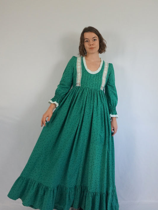 Laura Ashley Dark Green Floral Maxi Dress - S