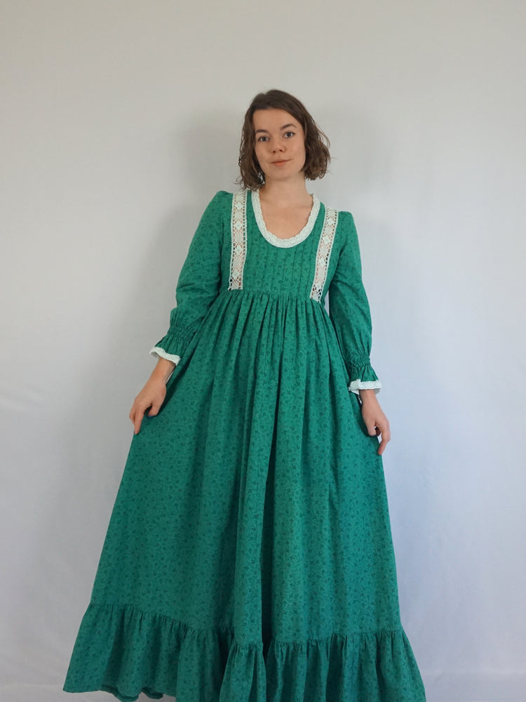 Laura Ashley Dark Green Floral Maxi Dress - S