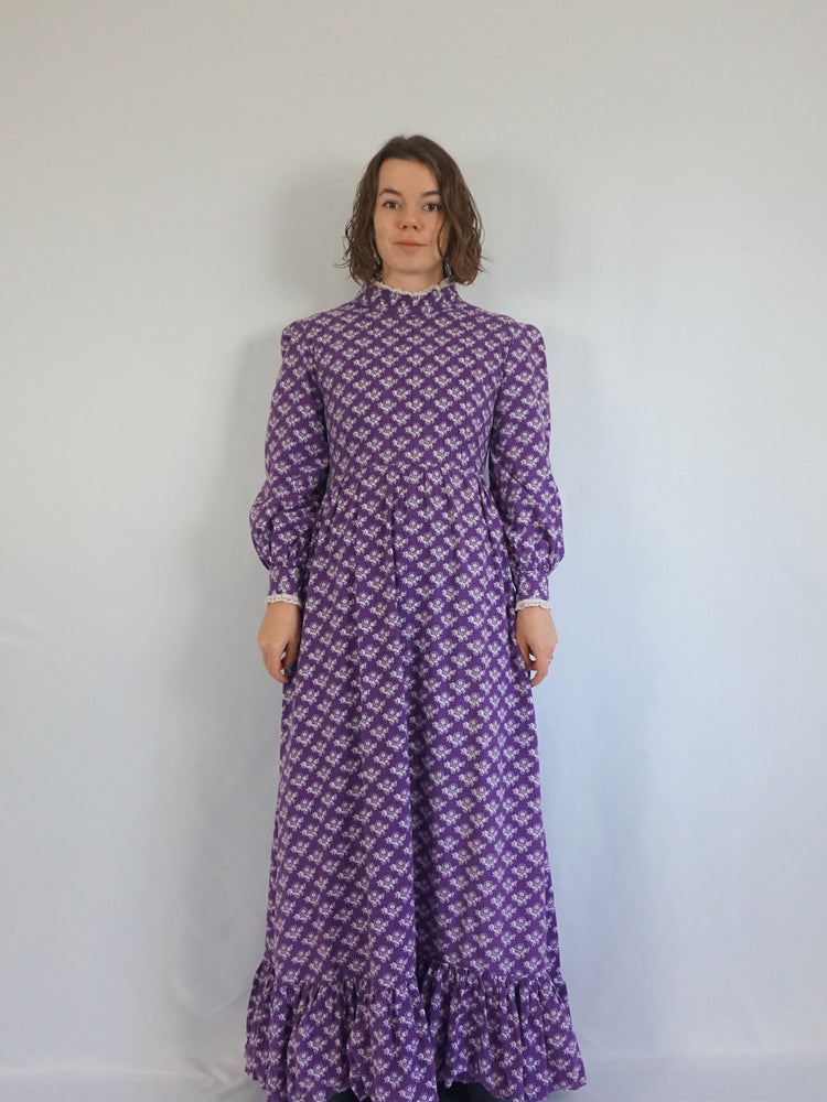 Laura Ashley Purple Floral Puff Sleeve Dress - S