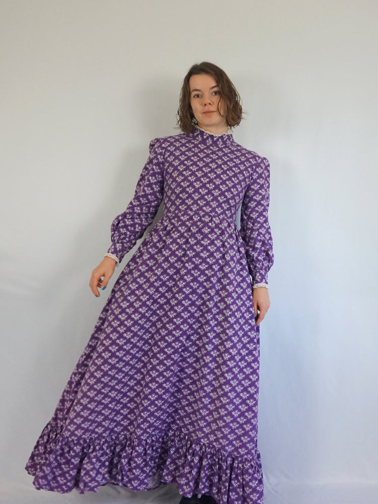 Laura Ashley Purple Floral Puff Sleeve Dress - S