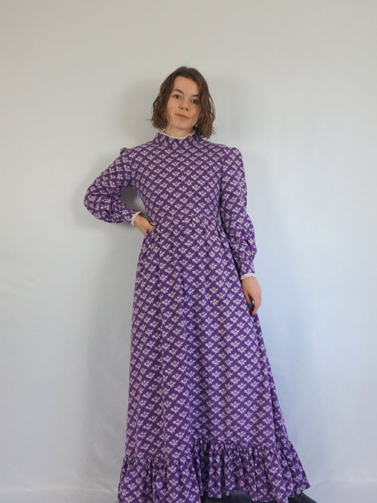 Laura Ashley Purple Floral Puff Sleeve Dress - S