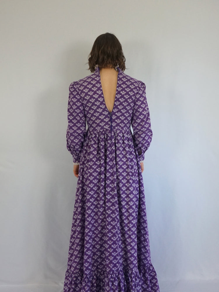 Laura Ashley Purple Floral Puff Sleeve Dress - S