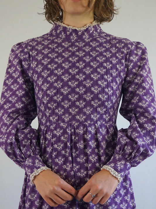 Laura Ashley Purple Floral Puff Sleeve Dress - S