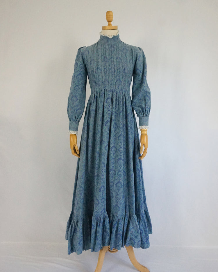 Laura Ashley Blue Patterned Puff Sleeve Dress - XS