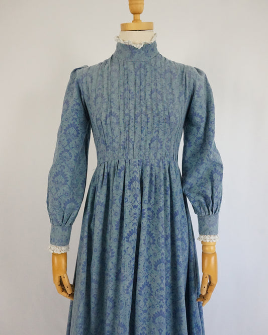 Laura Ashley Blue Patterned Puff Sleeve Dress - XS