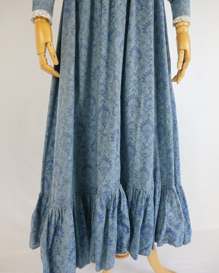 Laura Ashley Blue Patterned Puff Sleeve Dress - XS