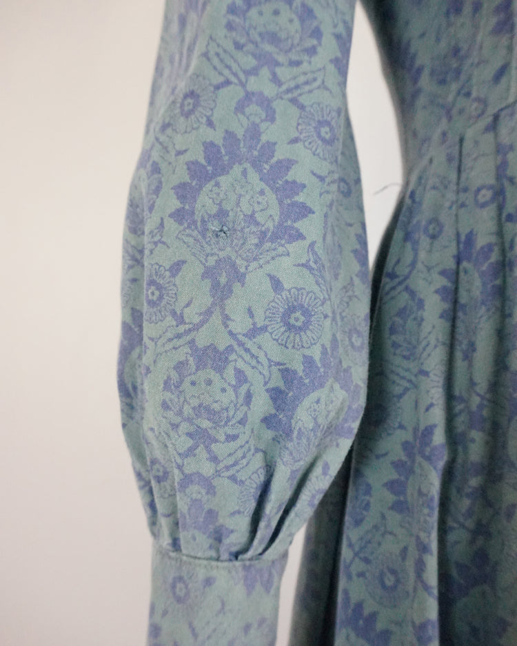 Laura Ashley Blue Patterned Puff Sleeve Dress - XS