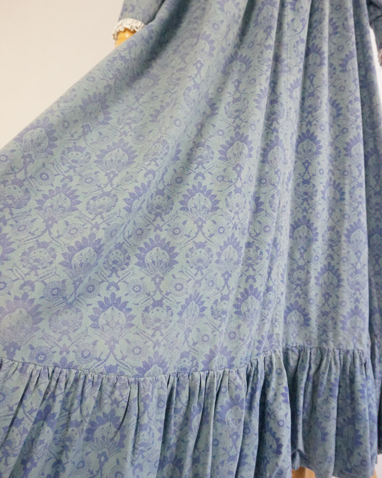Laura Ashley Blue Patterned Puff Sleeve Dress - XS