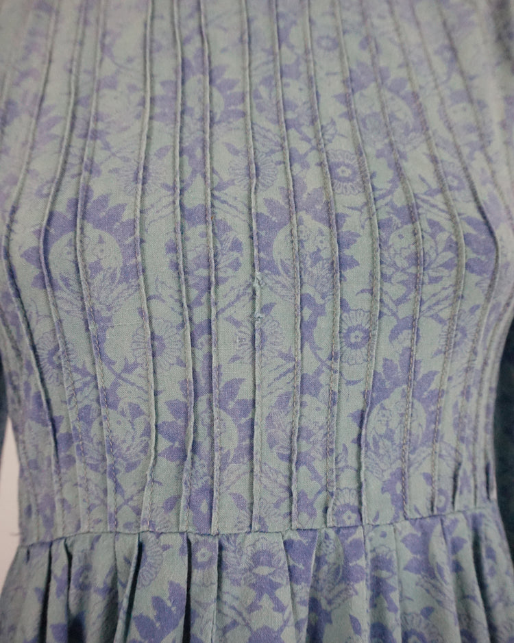 Laura Ashley Blue Patterned Puff Sleeve Dress - XS