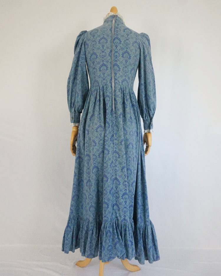 Laura Ashley Blue Patterned Puff Sleeve Dress - XS