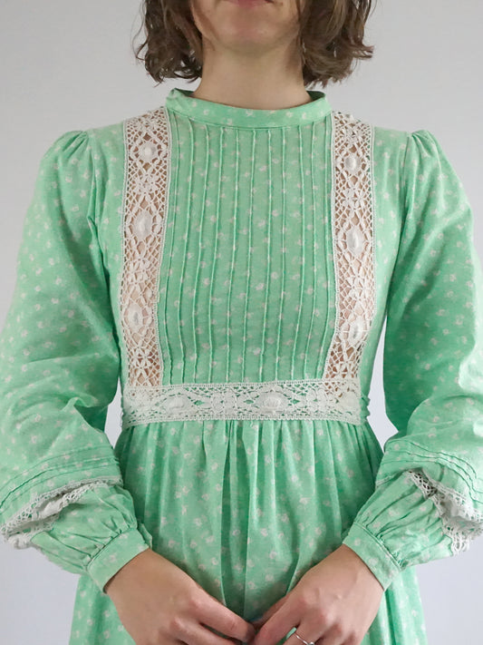 Laura Ashley Green Floral Crochet Insert Dress - S