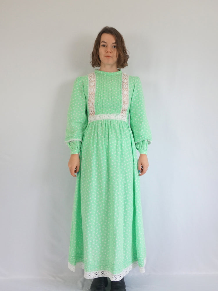 Laura Ashley Green Floral Crochet Insert Dress - S