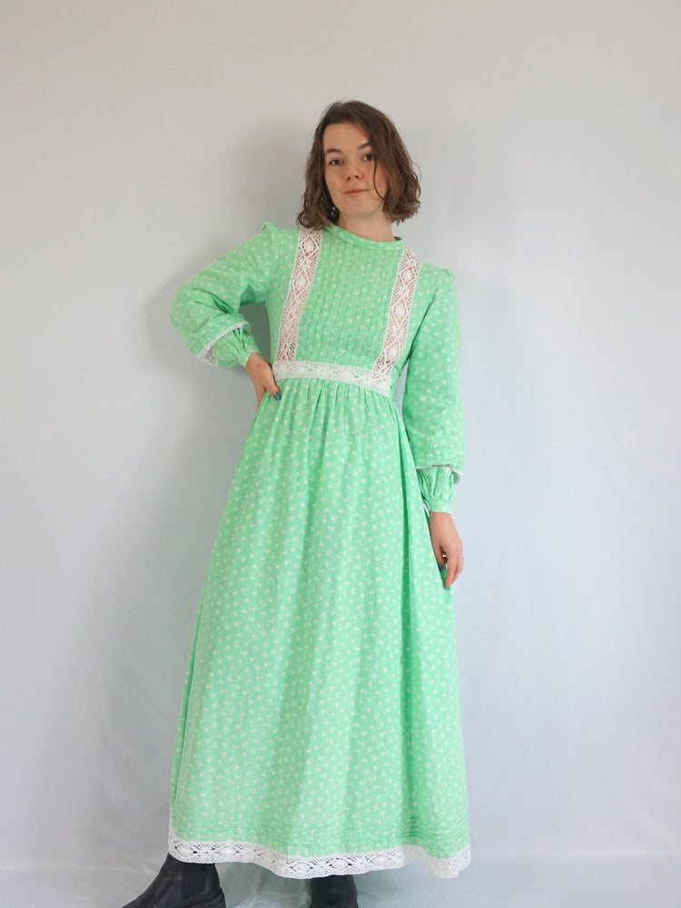 Laura Ashley Green Floral Crochet Insert Dress - S