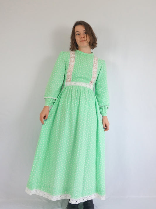 Laura Ashley Green Floral Crochet Insert Dress - S