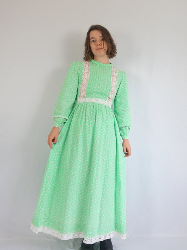 Laura Ashley Green Floral Crochet Insert Dress - S