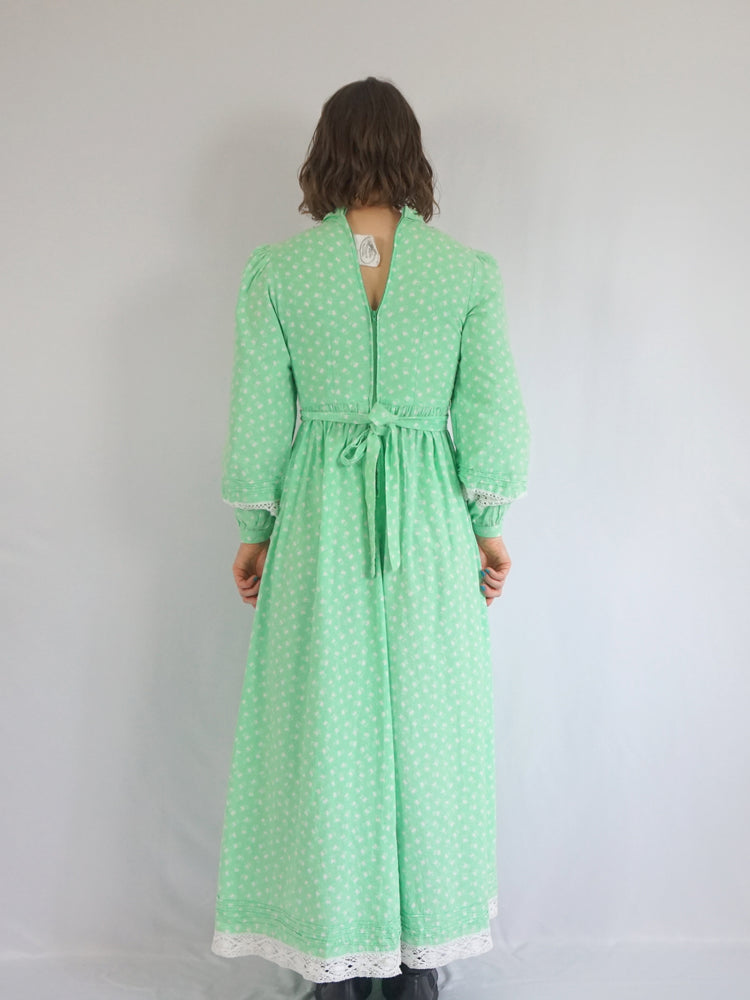 Laura Ashley Green Floral Crochet Insert Dress - S