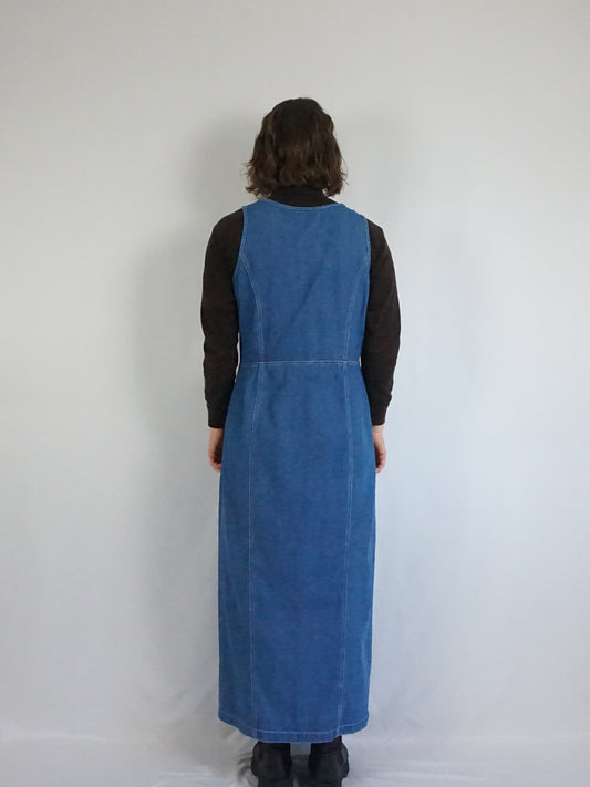 Denim Pinafore Maxi Dress - M
