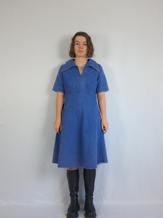 Denim Contrast Stitch Dress - M