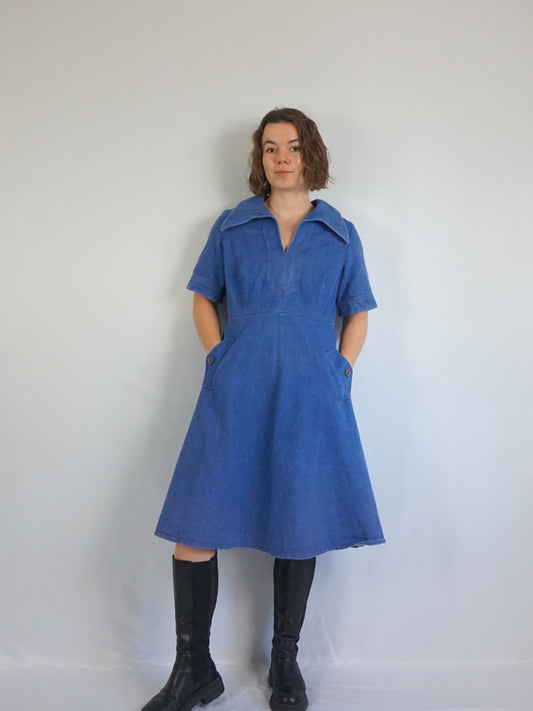 Denim Contrast Stitch Dress - M