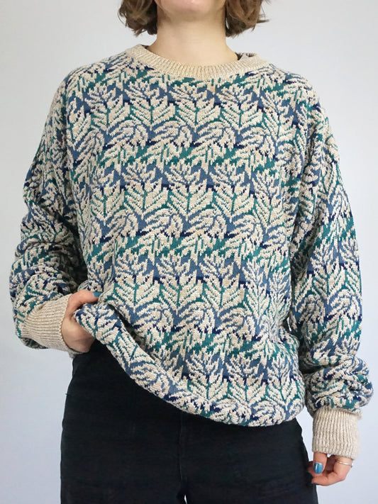 Leaf Patterned Cotton Jumper - L