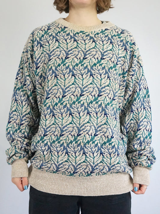 Leaf Patterned Cotton Jumper - L