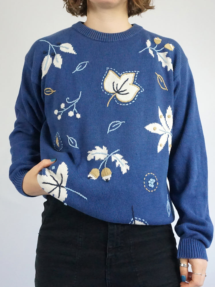 Blue Cotton Leaf Jumper - M