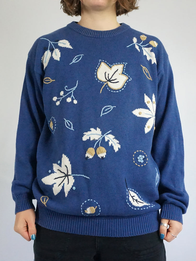 Blue Cotton Leaf Jumper - M