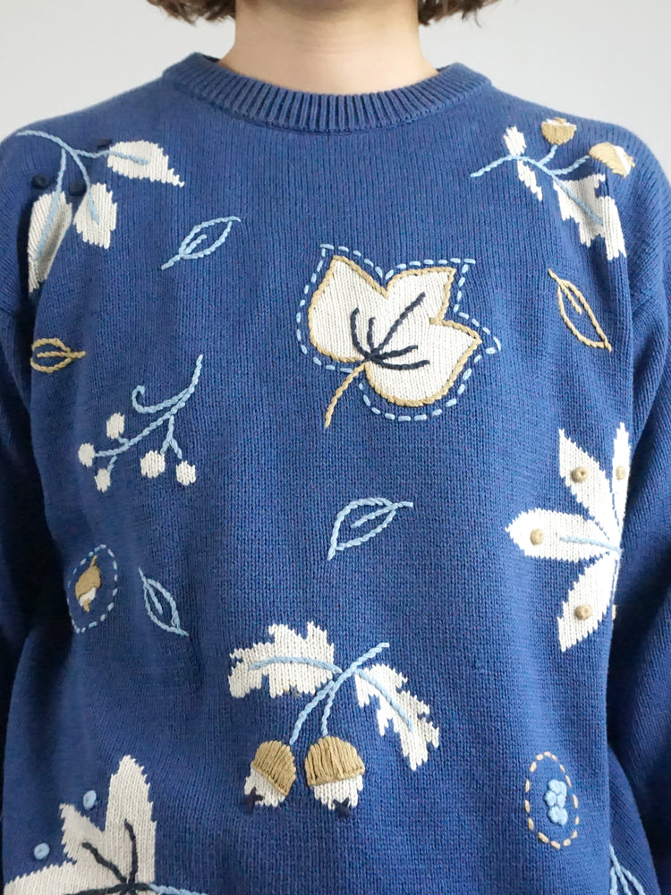 Blue Cotton Leaf Jumper - M