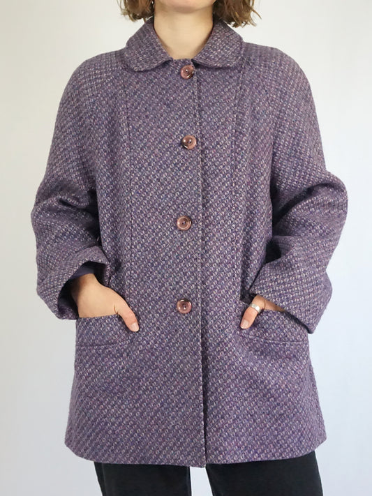 Purple Patterned Wool Coat - M