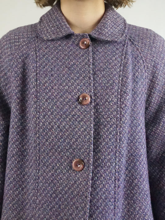 Purple Patterned Wool Coat - M
