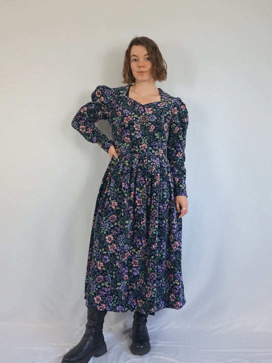 Laura Ashley Floral Corduroy Dress - M