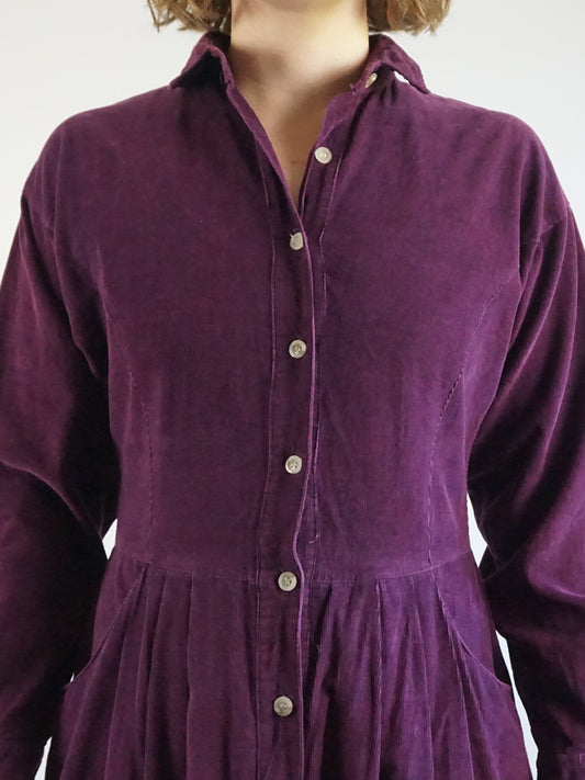 Purple Corduroy Midi Dress - M